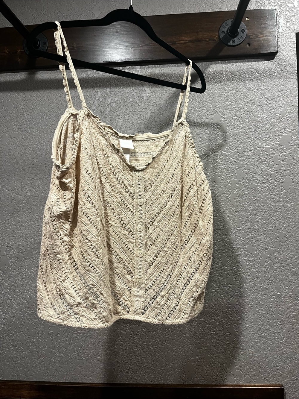 Women's Beige Crochet Button-Front Tank Top